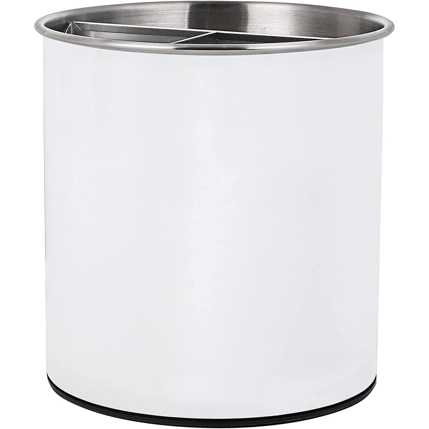 BartnelliExtra Large Stainless Steel Kitchen Utensil Holder - 360° Rotating Utensil Caddy - Weighted Base for Stability - Countertop Organizer Crock With Removable Divider (Cool White)