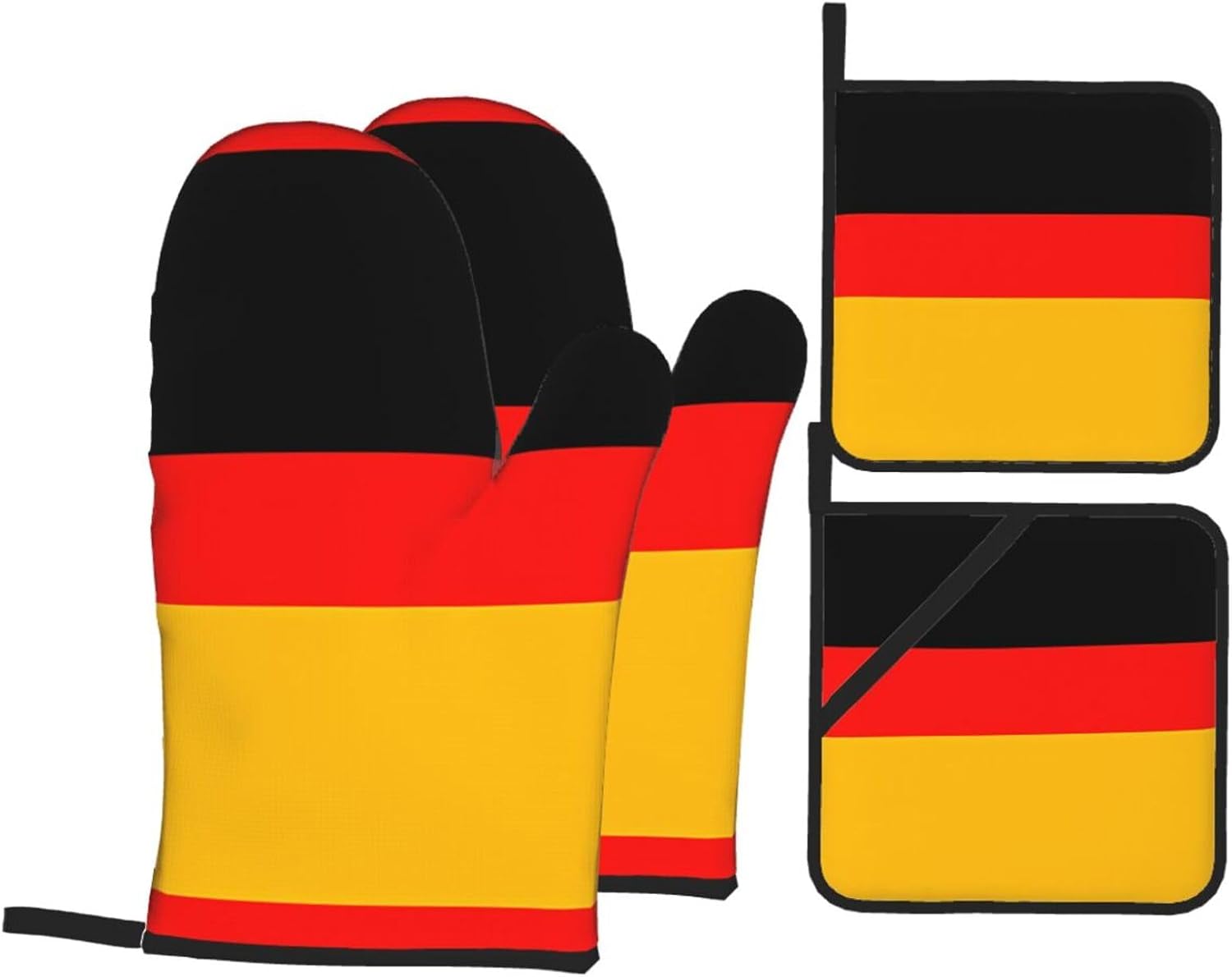 germany flag Oven gloves and heat-resistant mat 4-piece set. Suitable for grilling, microwave oven frying, and baking