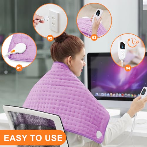 Image of Heating Pad,Electric Heating Pads,Heating Pad for Back,Lavender,33x17 Inch | Heating Pads for Shoulder,Neck,Abdomen,Knee,Arms,Legs,Heat Pad for Birthday Father Mother Gift Women Men,6 Heat Settings