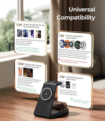 Image of Magnetic Wireless Charger for Samsung, 5 in 1 Charging Station Compatible with MagSafe Samsung Charger for Galaxy S26 /S25 /Z Fold7 /Flip7 /Watch Ultra 8, Charger Dock Stand for All Galaxy Tab Series