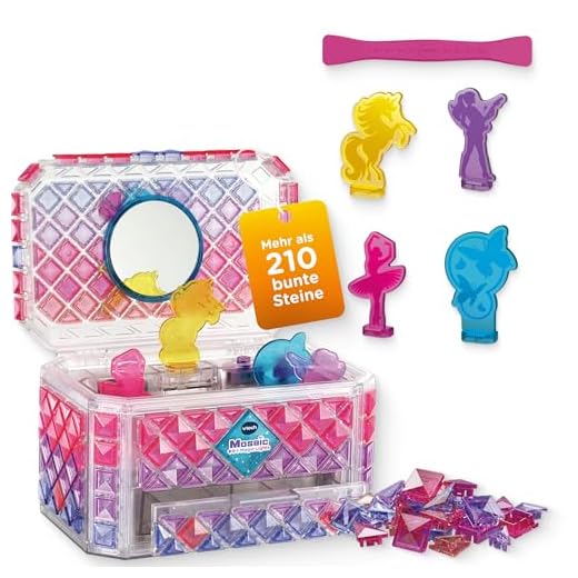 Vtech Mosaic Magic Lights Schmuckkästchen – Personalisierbarer Schmuckkasten mit Mosaiksteinen – Mit Musik, Lichteffekten und 4 Figuren wie Einhorn oder Ballerina – Für Kinder von 5-9 Jahren