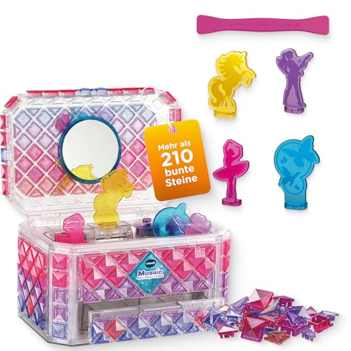 Vtech Mosaic Magic Lights Schmuckkästchen – Personalisierbarer Schmuckkasten mit Mosaiksteinen – Mit Musik, Lichteffekten und 4 Figuren wie Einhorn oder Ballerina – Für Kinder von 5-9 Jahren