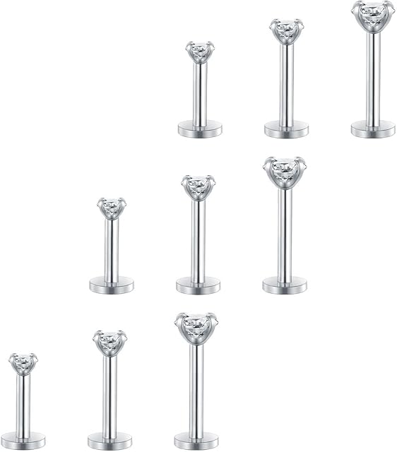 MODRSA Tragus Earrings 16G Labret Monroe Piercing Lip Stud Tragus Stud Helix Earring Conch Piercing Jewellery Women Stainless Steel CZ Inlaid Clear Lip Retainer