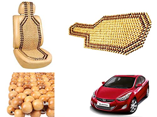 Image of Car Bead Seat Wooden Beads Cushion Cover Pad for Hyundai Elantra, Acupressure Sitting Seat Cover | Cream Color - Pack of 1