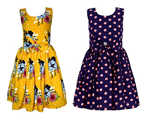 Image of Casual Frock for Baby Girls,Blue Printed and Olive Printed,Pack of 2