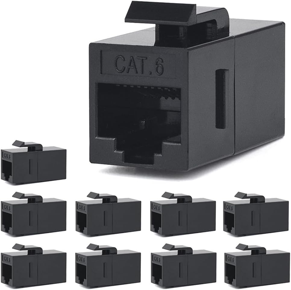 MOERISICAL RJ45 Coupler CAT6 Keystone Jack F to F Straight Unshielded In-Line Cat 6 Ethernet Module(10pcs, Black)