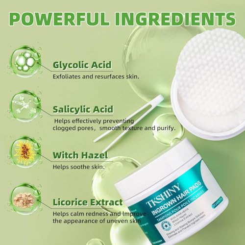 TKSHINY Ingrown Treatment Pads Ingrown Hair Wipes For Bikini Area, Razor Bumps, Underarm , Exfoliate Skin, with AHA+BHA,Ingrown Hair Serum for Face 50 Pads — view 2