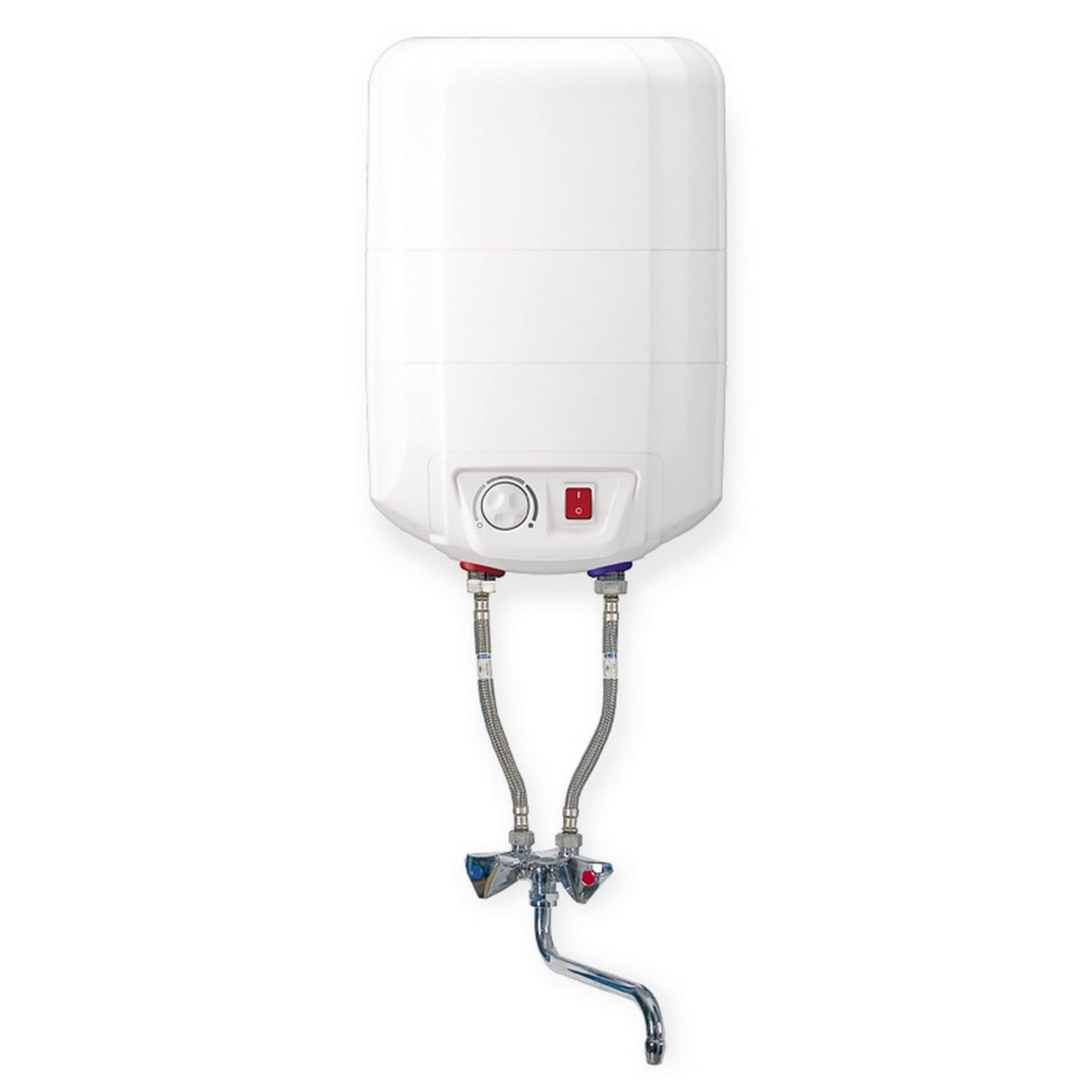 10 Liter druckloser ÜBERTISCH Warmwasserspeicher Boiler im Durchflussprinzip mit Mischbatterie