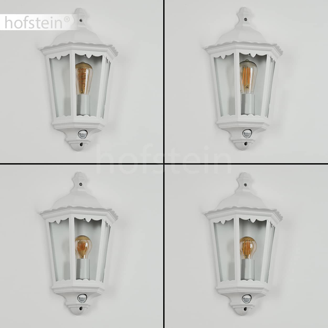 Applique d'extérieur Hongkong avec détecteur de mouvement, lampe murale look antique en métal/verre blanc/clair, applique rétro/vintage avec douille E27, pour terrasse/cour/entrée, sans ampoules