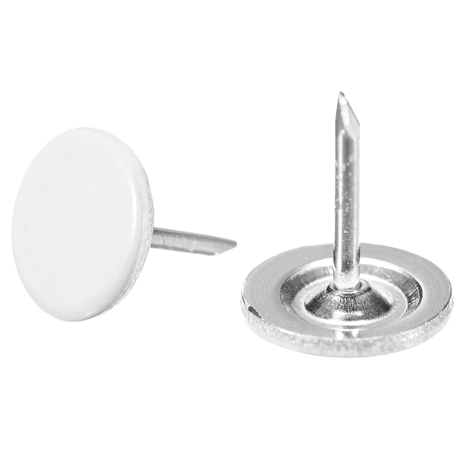 TOP-VIGOR 50pcs White Flat Head Upholstery Tacks, Heavy Duty Push Pins, 11 x 13mm Decorative Thumb Tacks for Wall, Cork Board, Furniture and Notice Board