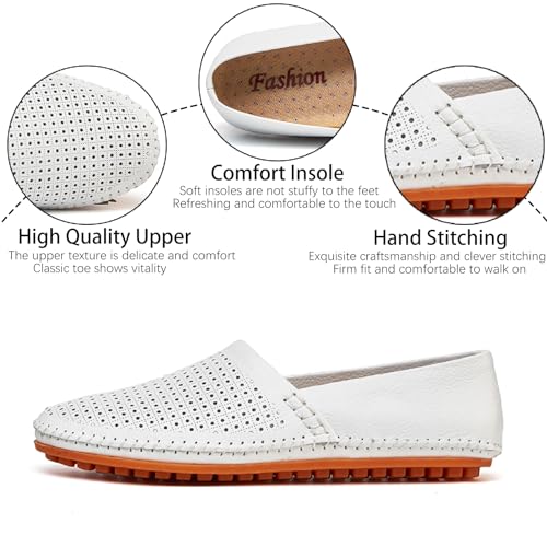 Men's Hollow Out Cow Leather Hand Stitching Penny Loafers Breathable Lightweight Flat Slip On Moccasins Casual Driving Walking Shoes2