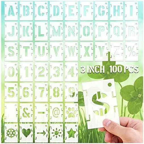 100 Pieces 3 Inch Letter Stencils Symbol Number Craft Stencil Set Reusable Alphabet Templates Interlocking Stencil Plastic Alphabet Painting Templates Kits Alphabet Stencils for Painting on Wall