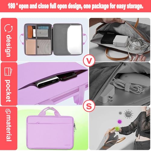 Image of Hseok Laptop Case 13.3-14 Inch Sleeve,TSA Shockproof Computer Handbag,Compatible with MacBook Neo /Pro 14 M5 /M4 /M3 /M2 /M1,All Models 13.3 inch MacBook Air /Pro,XPS 13 /14,Most 13-14 Notebooks,Purple
