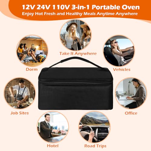 PHIWILLS 80W Portable Oven Food Warmer, 12V/24V, 110V/220V Electric Heated Lunch Box, Personal Microwave for Reheating & Cooking Meals in Car, Truck, Office, Worksite, Camping, Potlucks - Image 9