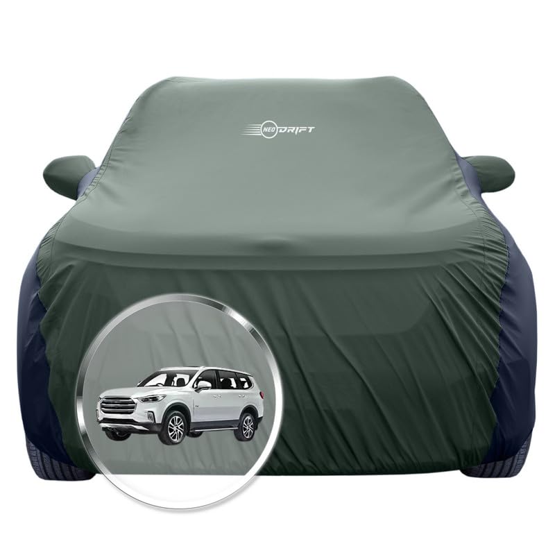 Image of NEODRIFT 'SuperTech' Car Cover for MG GLOSTER (100% Water-Resistant, All Weather Protection, Tailored Fit, Multi-Layered & Breathable Fabric) (Colour: L.Green+Black)