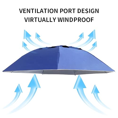 Kilobey Umbrella Hat, Oversize Hands Free Fishing Umbrella Hat Sun Rain Folding Cap Waterproof Adjustable Outdoor Headwear (Blue/Silver) #TOP3