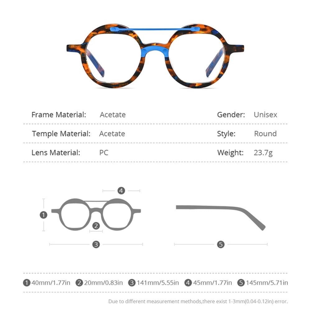 MUTYNE Montura de gafas de acetato para hombre, anteojos redondos Retro Vintage, gafas para mujer