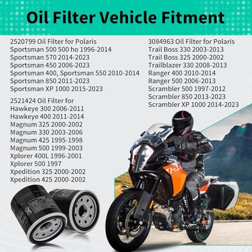 Image of 2520799 Oil Filter 3084963 16097-0008 for Polaris Sportsman 400 450 500 570 850 Ranger Hawkeye Scrambler 850 1000 XP 300 400 Magnum 325 425 500 (4 pcs)
