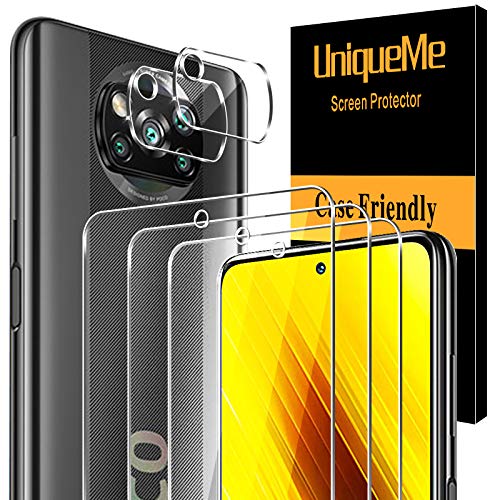 [3 Pack]UniqueMe Protector de Pantalla y [2 Pack] Protector de lente de cámara para para Xiaomi Poco X3 NFC, [Cobertura máxima][Sin Burbujas] HD Cristal Vidrio Templado