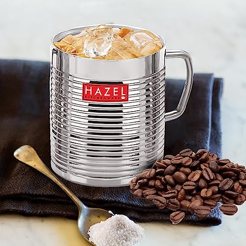 Image of HAZEL Stainless Steel Cup Set I Coffee and Tea Cup Set of 2, 300 ml Each | Unbreakable Cups for Tea and Coffee I Premium Stainless Steel Aishwarya Mug, Silver