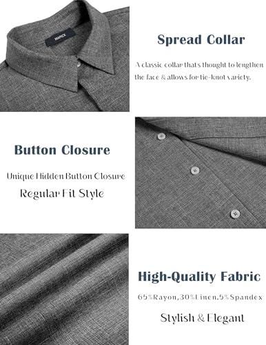 Image of MAPICK Mens Linen Shirts Short Sleeve Button Down Shirt Casual Untucked Fit