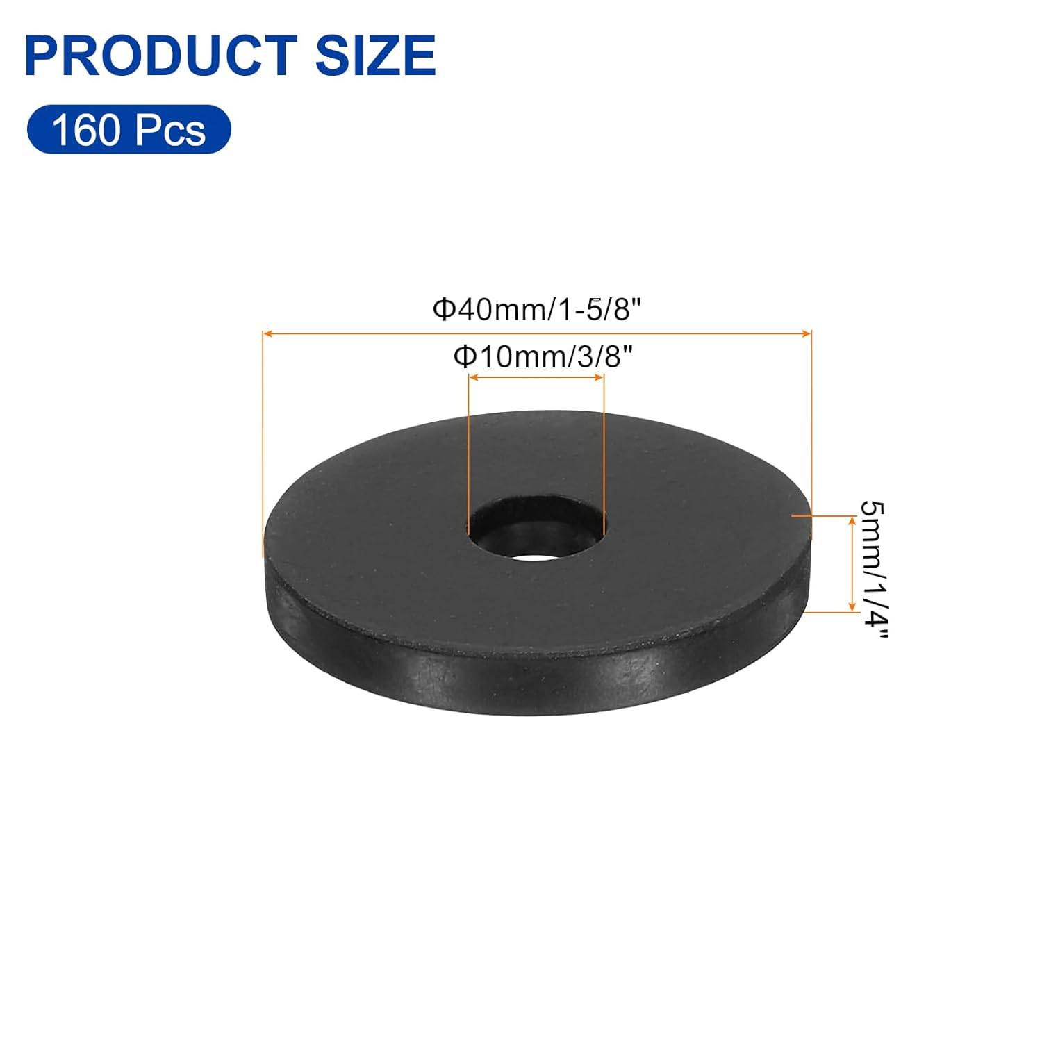 uxcell 160Pcs 1-5/8" OD x 3/8" ID x 1/4" Thick Round Rubber Washers Flat Rubber Spacer Bushing for Home Appliances Cars Boat Accessories