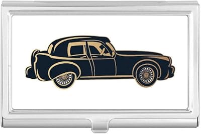 Black Classic Cars Pattern Outline Business Card Holder Case Pocket Box Wallet