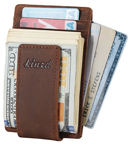 Money Clip, Front Pocket Wallet, Leather Rfid Blocking Strong Magnet Thin Wallet (One Size,Khaki (Id Window Crazy Horse Leather)) #TOP4