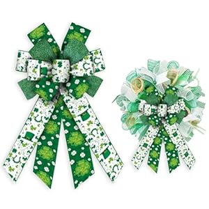 Alibbon Large St Patricks Day Bows for Wreaths St Patricks Day Wreath Bows Irish Shamrock Bows for Front Door St Patricks Day Decor Glitter Green Bows for Parade Indoor Outdoor Party Decor