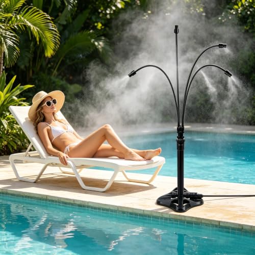 Sistema de Refrigeración de Nebulización Terraza, GEDEGOOK Pulverizador Agua Terraz, con 4 boquillas, Sistema de Refrigeración con Válvula y Soporte, Ducha de Niebla para Jardin, Patio, Balcón
