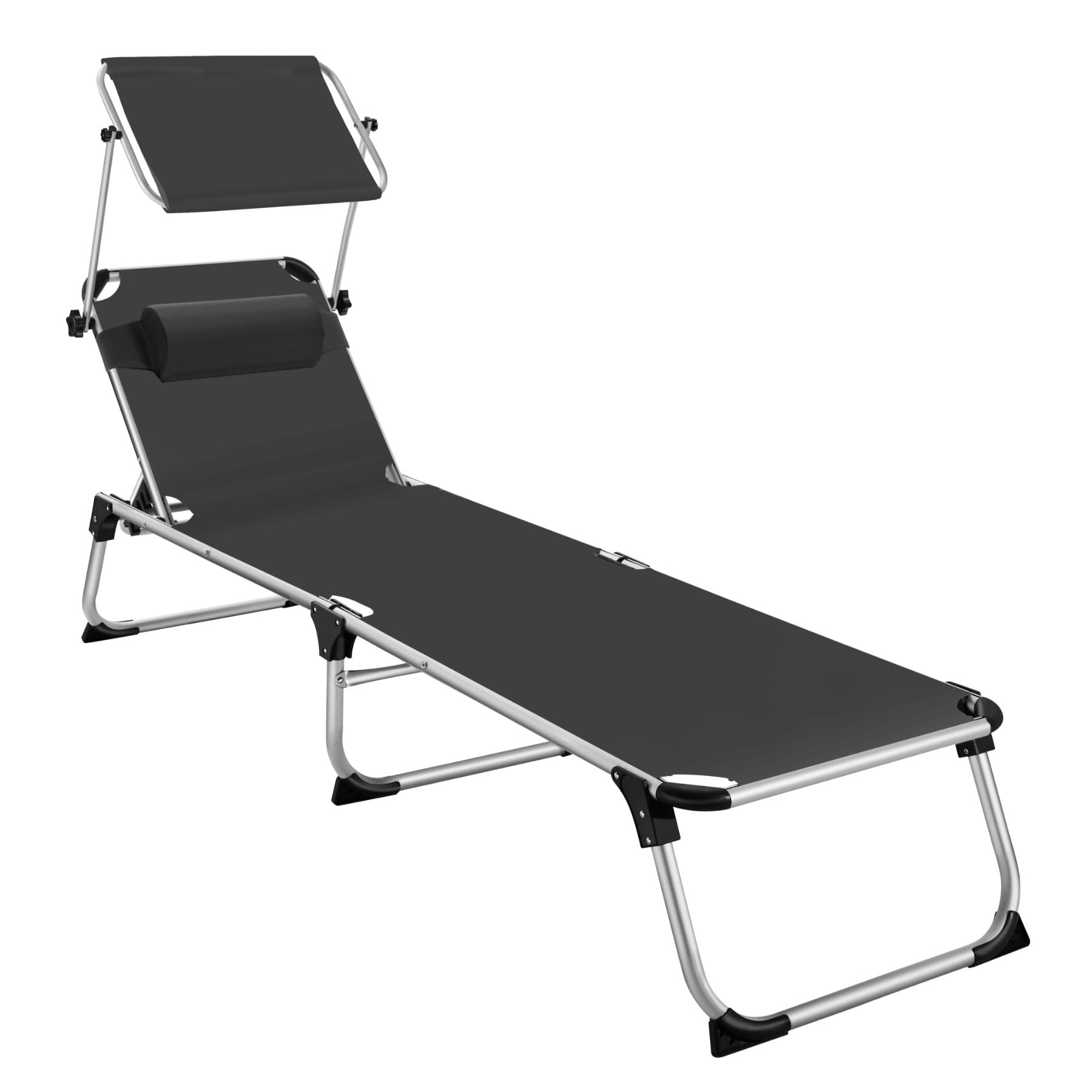tectake® Tumbona Plegable con Toldo y Respaldo Regulables, Tumbona Piscina Resistente a la Intemperie, Tumbonas Jardín Exterior con Parasol, Tumbona Playa Carga Máx. 120 kg, Fácil Transporte - negro