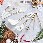 Elegant White Gold Silicone Cooking Utensils Set - Non-Toxic, Dishwasher Safe Kitchen Utensils Set with Heat Resistant Comfort Handles - Includes Spatula & Spoon for Nonstick Cookware - Image 2