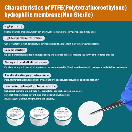 Image of PTFE Membrane Filter, Hydrophilic Membrane Disc Filters, 13 mm Diameter, 0.22m Pore Size,Pack of 100-Non Sterile