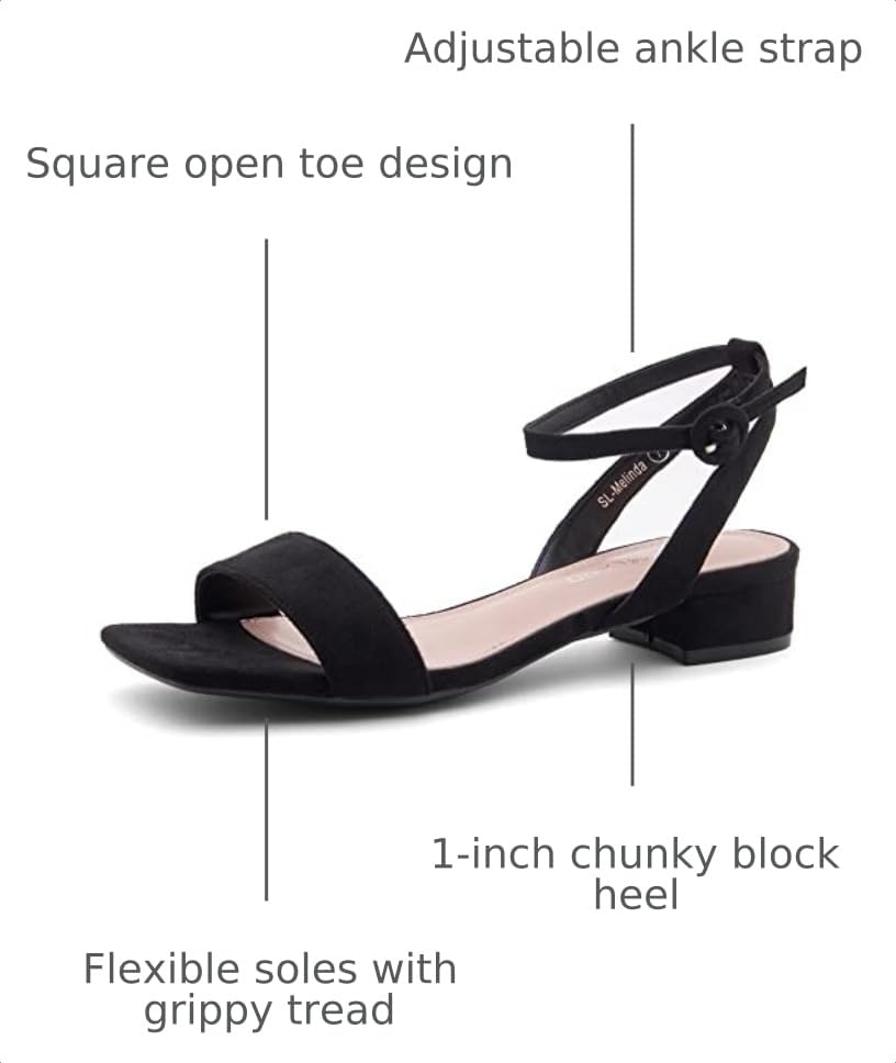 Image of Shoe Land Low Heels for Women 1 Inch Chunky Block Heeled Sandals Square Open Toe Strappy Ankle Strap Dressy Sandals for Wedding Prom Party Office