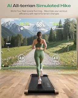 UREVO Wooden Walking Pad with SmartCoach APP, Under Desk Treadmill for Office, Portable Treadmills for Home, Walking Jogging Machine 1-6 km/h with Remote Control, Classic Wooden Aesthetic