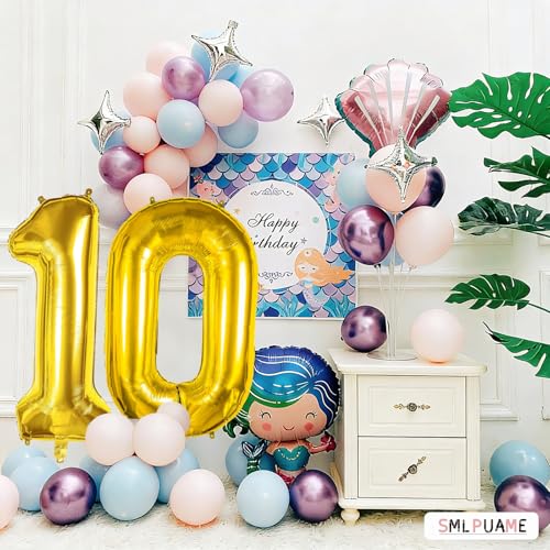 Image of 40 inch Number Balloon 0-9 Gold Large Number 10 Balloons,Digital Balloons for Birthday Party Celebration Decorations Supplies, Helium Foil Number Balloons for Wedding Anniversary