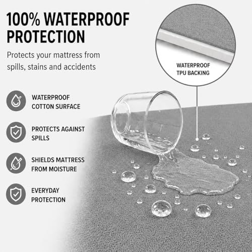 Image of Babylee 100% Waterproof King XL 78x72 Inch 6.5x6 Ft Fits Upto 10 Inch Mattress | Premium Terry Cotton Breathable Bed Protector | Mattress Cover for Double Bed | Grey