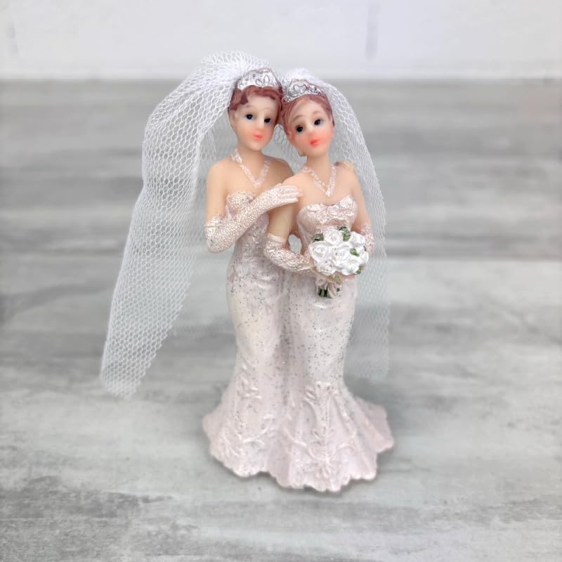 Artif Couple de Mariées Femmes Brunes en résine, Hauteur 10,5 cm, Figurines de Mariage Gay...