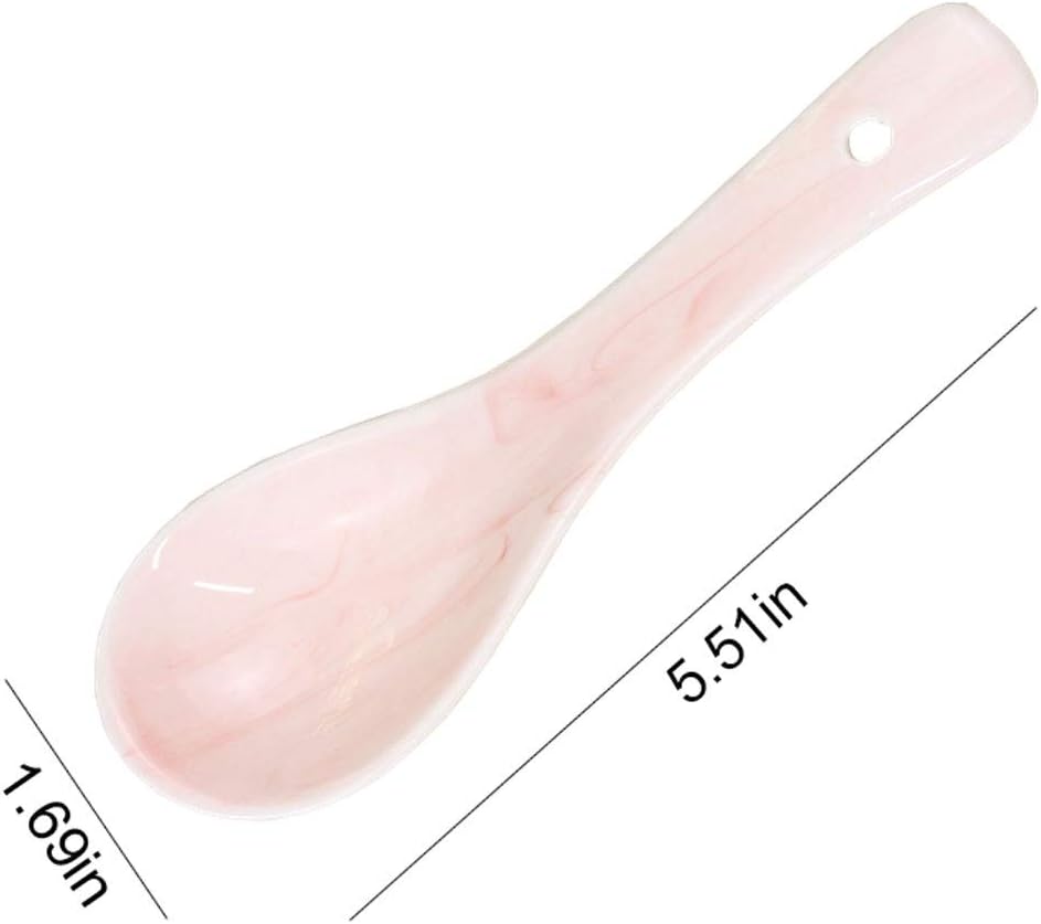 Tablespoons Soup Spoon Set Household Porcelain Spoon Marble Pattern Spoon Couple Bent Spoon 6 Pieces 5.51 Inch Length Serving Spoon