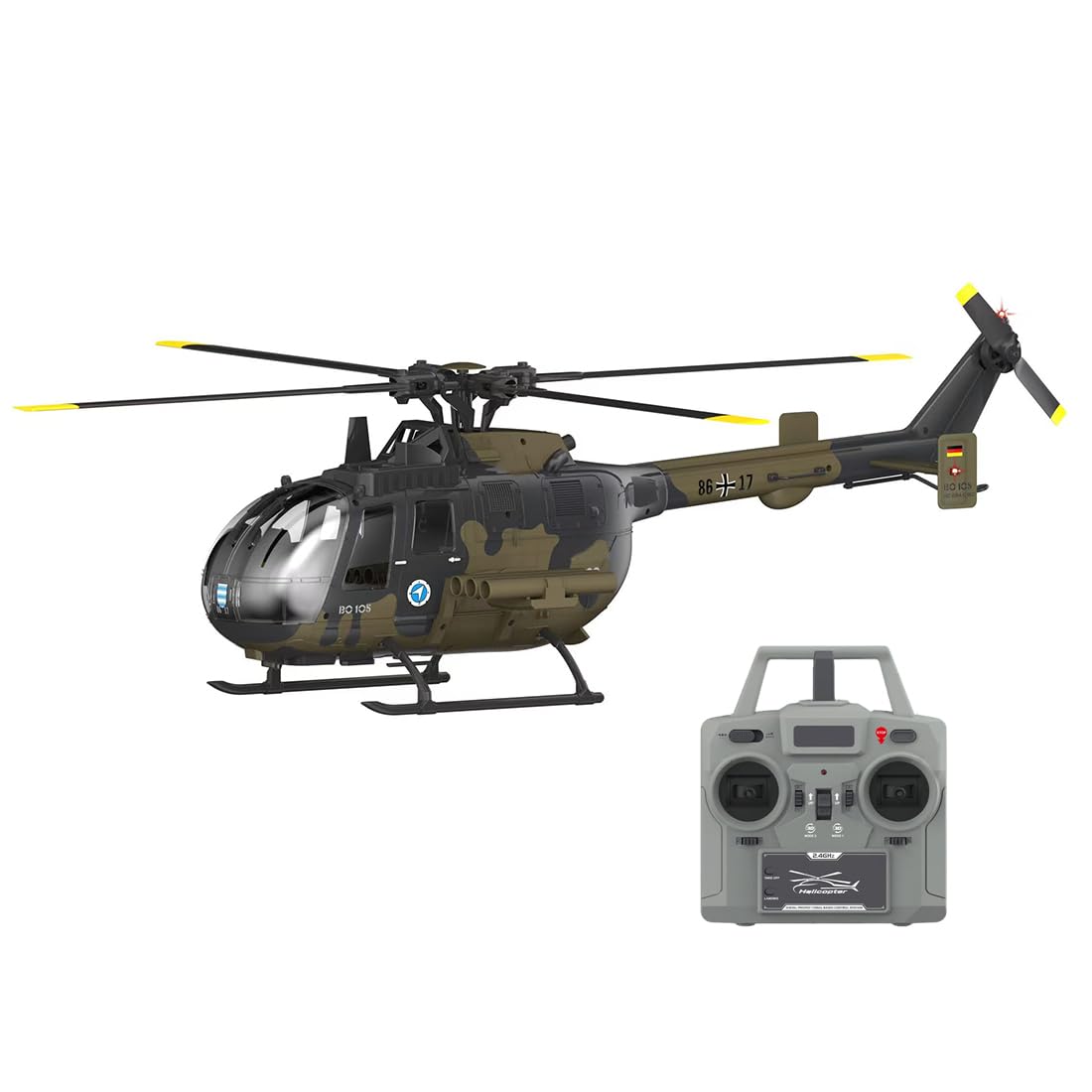 RC ERA C180 BO-105 RC Elicottero, giroscopio a 6 assi 6CH Motore brushless flusso ottico, altitudine in bilico, volo invertito con un solo tasto RTF per adulti principianti (mimetico/4