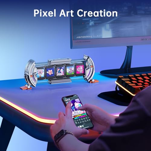 Cyberpunk-Gaming-Setup-Digital-Clock-Modern-Desktop-Clock-with-Smart-APP-Control-WiFi-Connect-RGB-LED-Display-Personalized-Dashboard-Pixel-Art-for-Gaming-Room-Office-Decor-Sliver