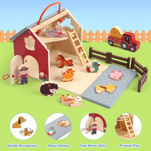 Miniatura 2 de Xiapia Juguetes Montessori Granja Animales Niños 1 2 3 Años, Juegos De Granja Con Bloques De Madera Para Construir Animales, Juguetes Educativos Para Niño, Regalo Para Niños