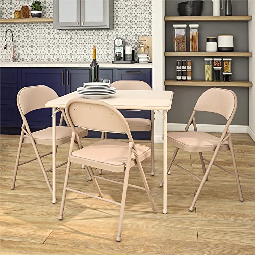Cosco Vinyl Folding Chair, 4 Pack, Antique Linen #TOP5