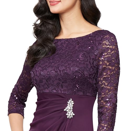 Image of S.L. Fashions Women's Long Mother of the Bride Dress with Stretch Lace Bodice & Hip Embellishment (Petite and Regular Sizes)