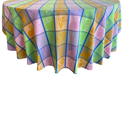 Home Bargains Plus Bunny Jubilee Easter Patchwork Woven Plaid Cotton Tablecloth, Pastel Easter Egg And Floral Plaid Woven Spring Fabric Tablecloth, 60” X 84" Oval #TOP17