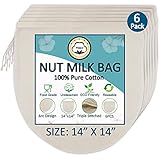 6 Pack 14'x14' Nut Milk Bags - 100% Unbleached Cotton, Food Strainer, Reusable Cheesecloth,Straining Almond/Oat/Soy Milk, Cold Brew Coffee, Cloth Bag for Cheese/Yogurt/Juice/Tea/Wine/Soup/Herbs.