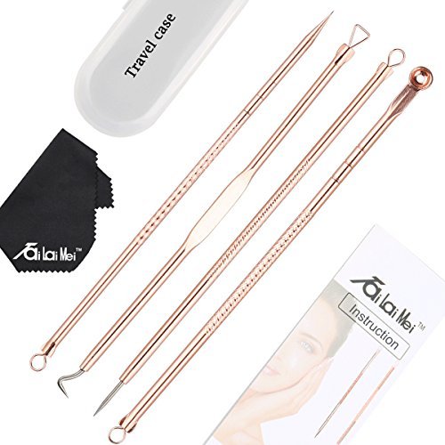 TailaiMei Blackhead Remover Kit, Comedone Extractor Tool Set for Facial Zit Popping, Double-side 4 Pieces (Rose Gold)