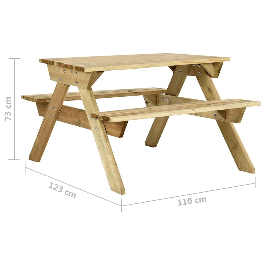 Tavolo da picnic con panche, 110 x 123 x 73 cm, in legno di pino impregnato, robusto tavolo da giardino, resistente alle intemperie, salvaspazio, per balcone, terrazza e campeggio