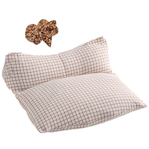 Organic Buckwheat Pillow, Dog Bone-shaped Neck Support Pillow, Featuring a Triangular Design with Dual-directional Stretch, Suitable for Back, Side, and Stomach Sleeping Positions Walnut Dye