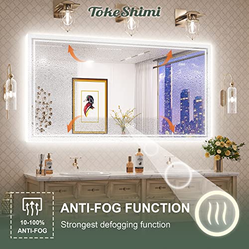 Tokeshimi 60 X 28 Inch Led Bathroom Mirror Lighted Vanity Mirror Large Wall Mounted Backlit Mirror Anti-Fog Makeup Mirror With Lights & Dimmable Touch Sensor(Horizontal&Vertical) #TOP3